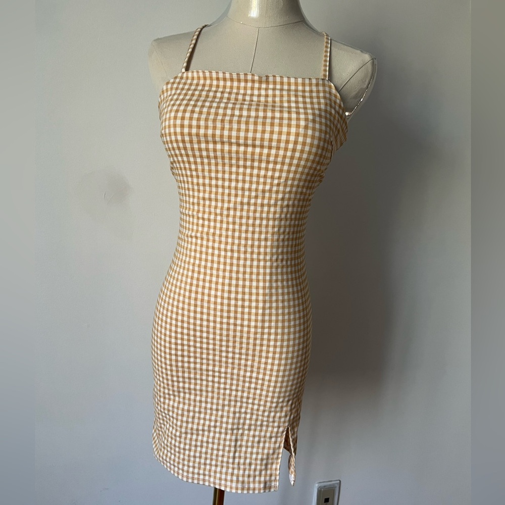 Garage Tan Checkered Mini Dress